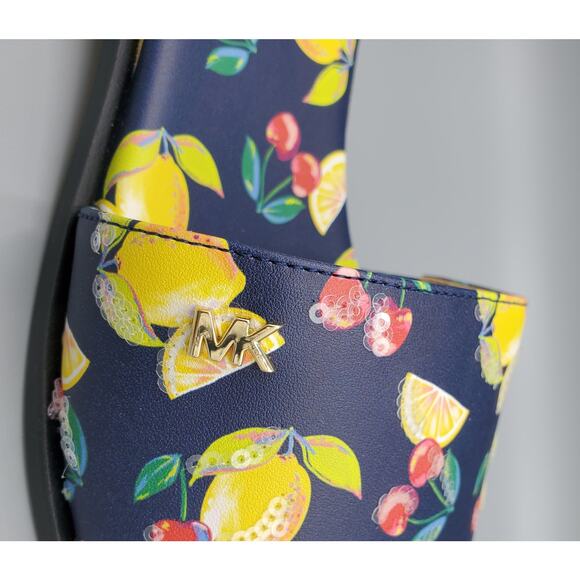 NIB Michael Kors Deanna Sequined Fruit Print Slide Sandal Navy Multi Size 7M - Picture 6 of 16